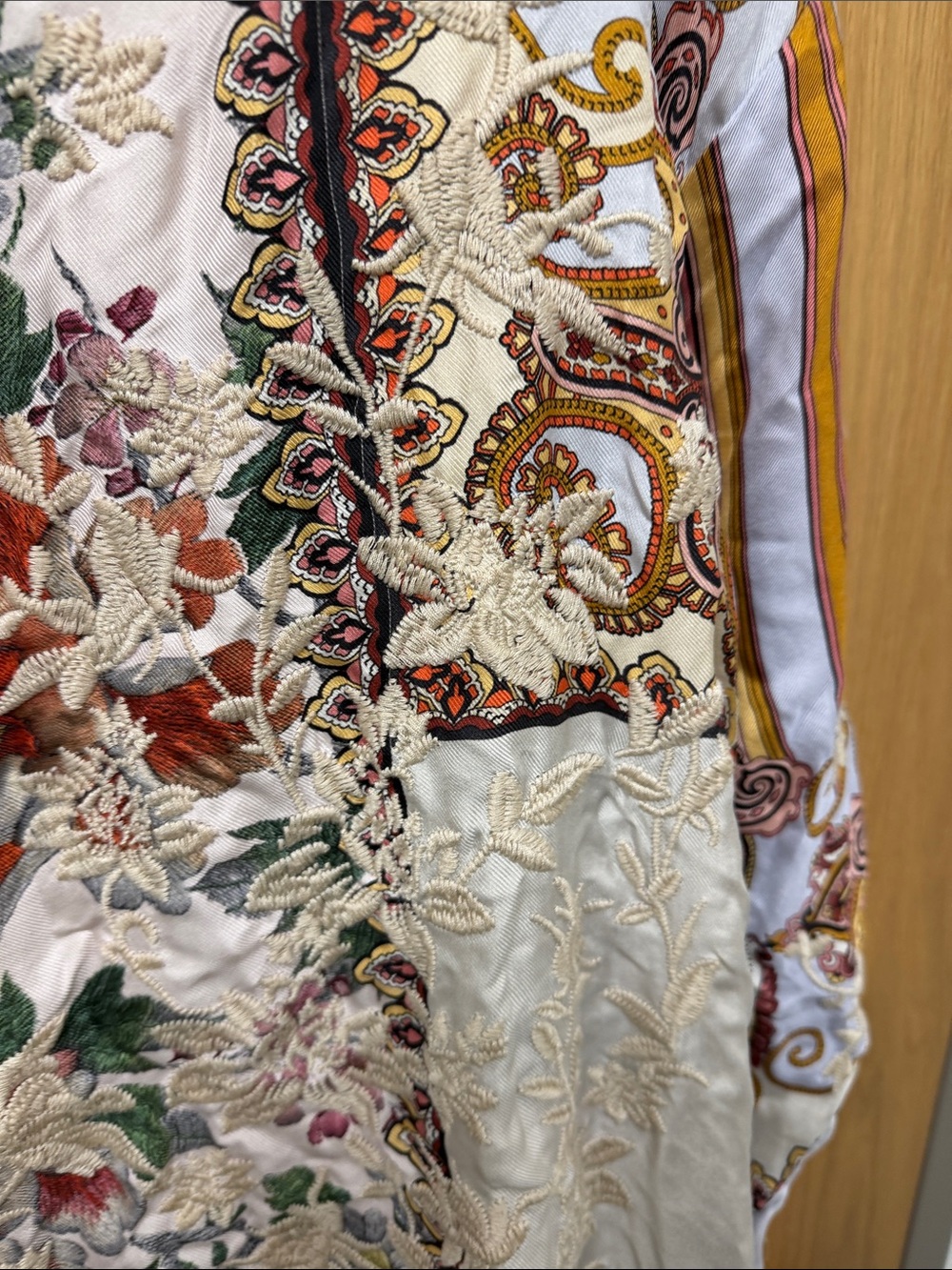 Johnny Was REVERSIBLE Boho Paisley Long Open-Front Coatigan in Cream & Rust - Picture 8 of 17